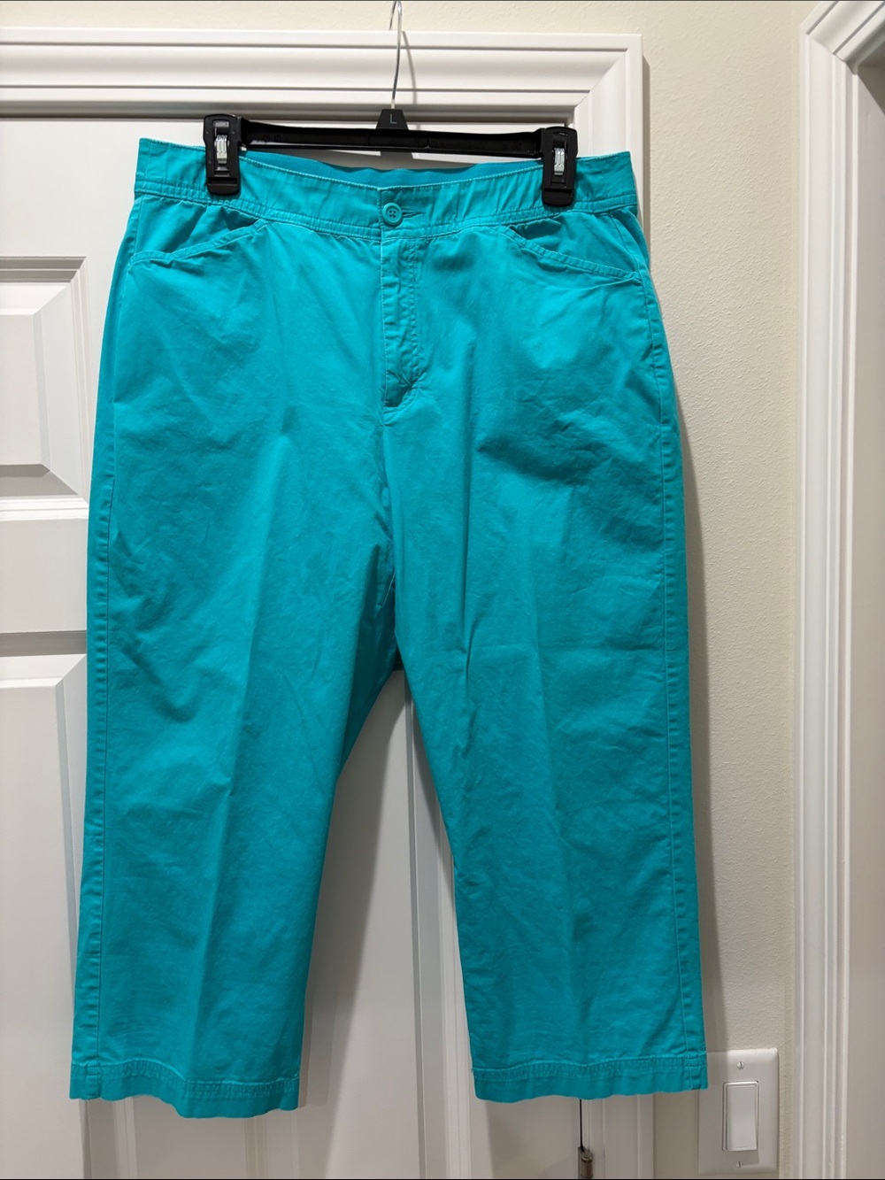 Appleseed’s Petites 14 Petite Capri Cropped Pants Aqua Blue Cotton Stretch VGUC